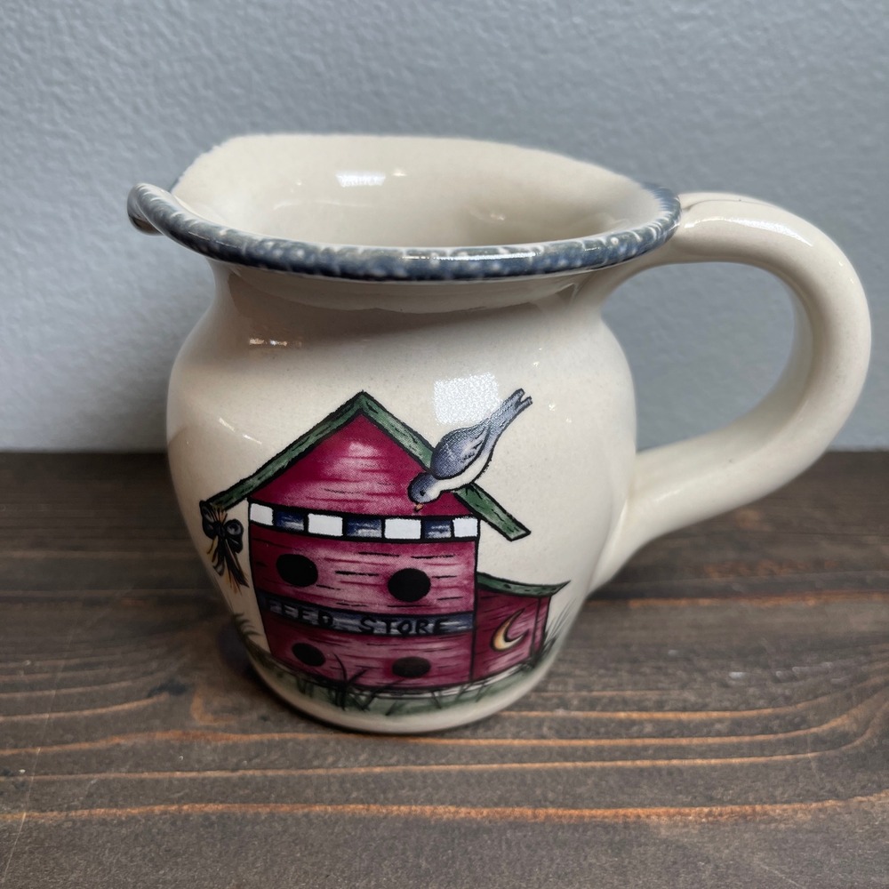 Home & Garden Party‎ Cream and Red Birdhouse Small Pitcher Vintage